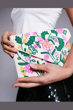 True Decadence Flower beaded envelope clutch bag in
