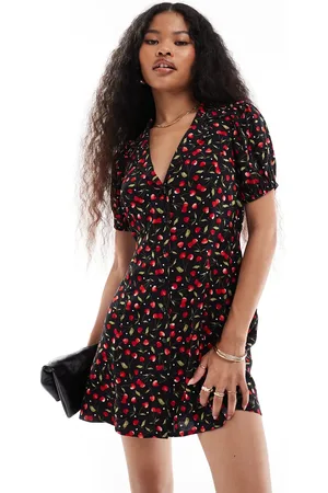 Miss Selfridge Button through mini tea dress in cherry print