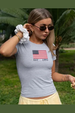 Daisy Street X Molly Mcfarlane USA graphic baby tee In marl