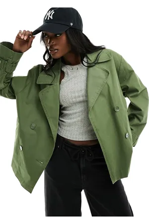 Monki Short trench coat in khaki