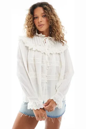 ASOS Broderie frill detail shirt with lace inserts in cream