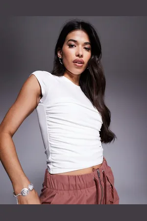 ASOS Drape gathered detail short sleeve top in ivory