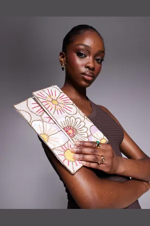 True Decadence Sequin flower envelope clutch bag in