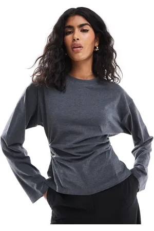 ASOS Corset waist long sleeve tee in charcoal