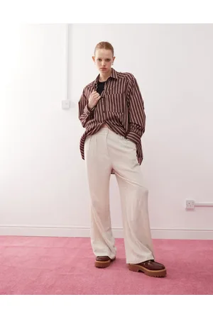 COLLUSION Tailored trousers with linen in stone