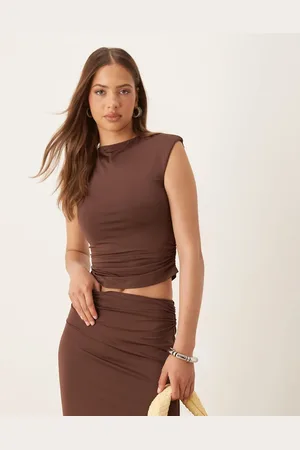 SNDYS Cap sleeve ruched side sleeveless top co-ord in chocolate
