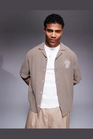 ASOS Boxy revere shirt with chest embroidery in