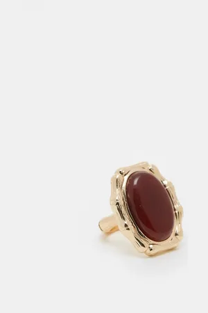 ASOS Ring with real semi precious stone and bamboo design in tone
