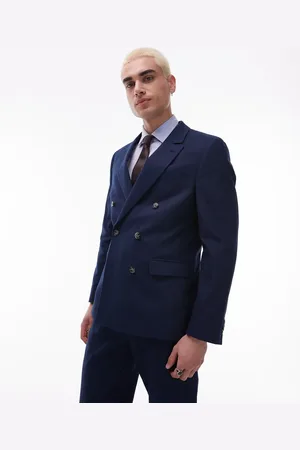 Topman Double breasted linen blend blazer in