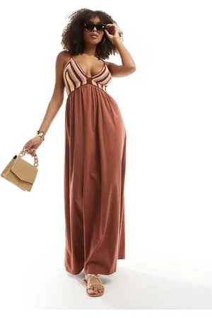 ASOS V neck crochet bust maxi dress in rust
