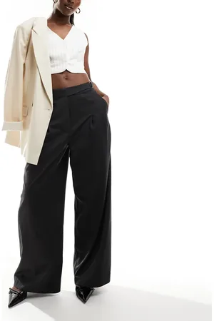 ASOS Tailored wide leg trouser with asymmetric buckle detail in grey stripe