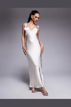 Princess Polly Satin plunge cowl back maxi dress in oyster