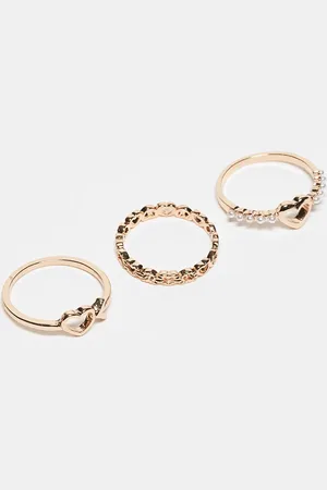 ASOS Pack of 3 rings with heart details in tone