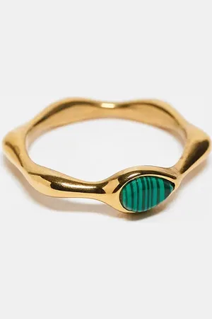ASOS Stainless steel ring with semi precious malachite stone in tone