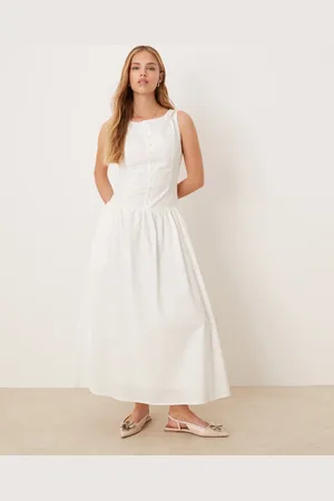 Kiss The Sky Drop waist waistcoat maxi dress in off