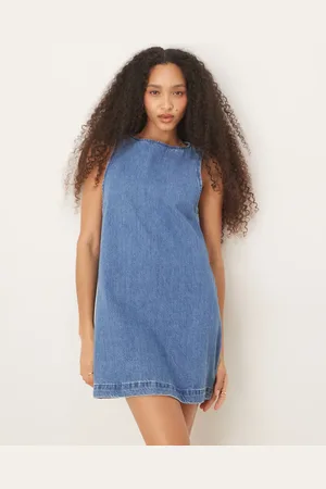 ASOS Denim mini shift dress in midwash