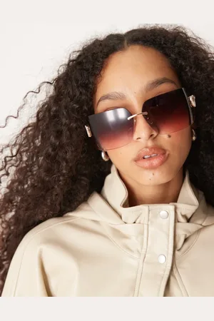 Jeepers Peepers Y2K rimless oversized square metal sunglasses with embellished detail in rose