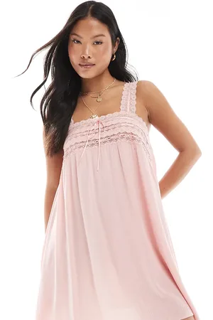 Miss Selfridge Lace trim cheese cloth mini dress in dusty