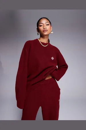 The Couture Club Co-ord oversized fluffy knitted jumper in burgundy
