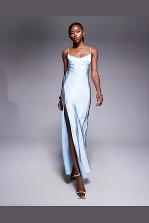Princess Polly Satin open back thigh split cami maxi dress in light
