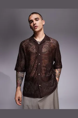 ASOS Revere shirt boxy crochet shirt in brown
