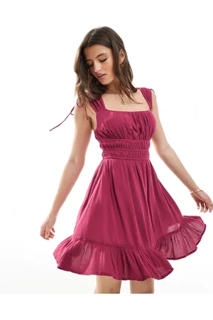 Stradivarius Ruffle swing dress in cherry