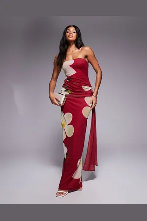 Kaiia Exclusive slinky bandeau drape tie side maxi dress in floral