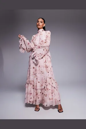 DASKA Layerd ruffle high neck maxi dress in floral print