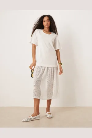 ASOS T-shirt midi dress with crochet dropped waist in