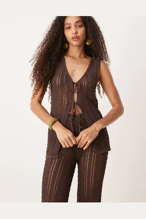 MANGO Crochet tie front sleeveless top co-ord in