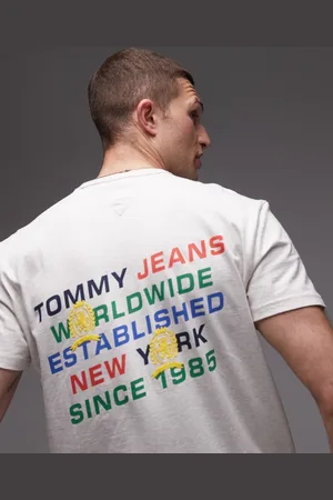 Tommy Hilfiger Diagonal backprint logo t-shirt in oat marl