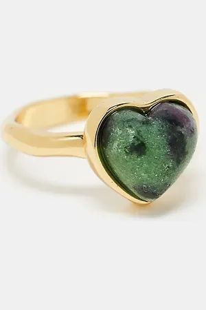 ASOS 14k plate ring with real semi precious green agate molten heart with gift bag