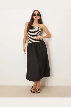 MANGO Bandeau striped boddice drop waist midaxi dress in