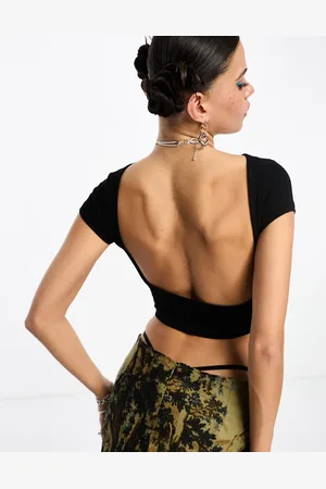 Stradivarius STR cap sleeve tee with open back in