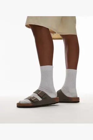 Birkenstock Unisex Arizona birko buk sandal in stone