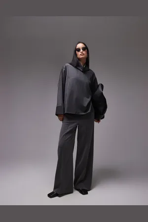 ARKET Tailored blouse with high neck and volume sleeves in pinstripe
