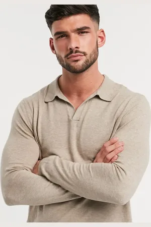 ASOS Knitted revere long sleeve polo in coffee