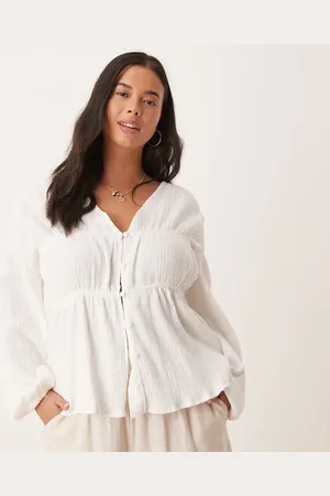 ASOS ASOS DESIGN Curve long sleeve smock top with button front in