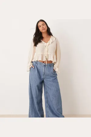 ASOS ASOS DESIGN Curve soft wide leg jean with linen in light mid