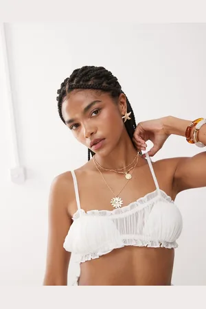 Miss Selfridge Beach chiffon bra top co-ord in cream