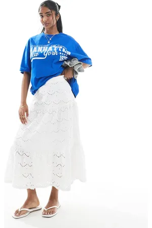 French Connection Broderie tiered midaxi skirt in