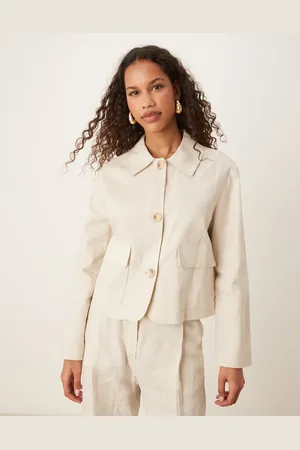 MANGO Linen button thorugh jacket co-ord in stone