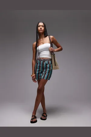 Topshop Stripe straight short in black and blue