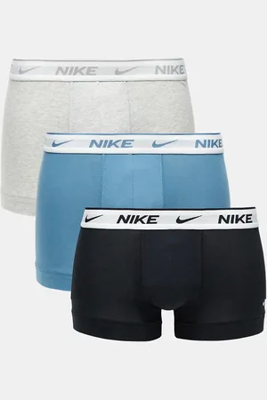Nike Everyday Cotton Stretch 3 pack trunks in blue/black/grey with white waistbands