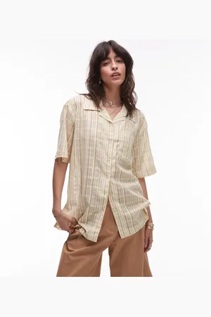 Topshop Stripe resort shirt in yellow and green stripe
