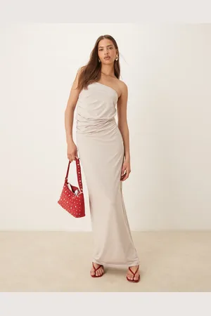 SNDYS Ruched side detail bandeau maxi dress in stone
