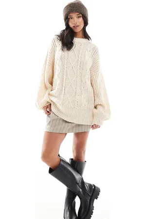 Brave Soul Petite oversized cable knit jumper in cream