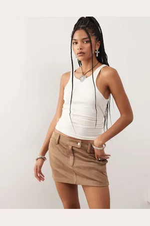 Lioness Mirage faux suede low rise mini skirt in camel
