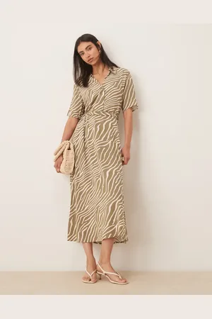 JDY Tie waist midi shirt dress in zebra print