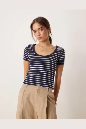 MANGO Cropped round neck striped baby tee in